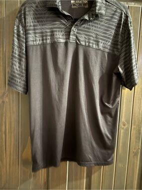 Ariat Black Short-Sleeve Performance Polo with Subtle Pattern